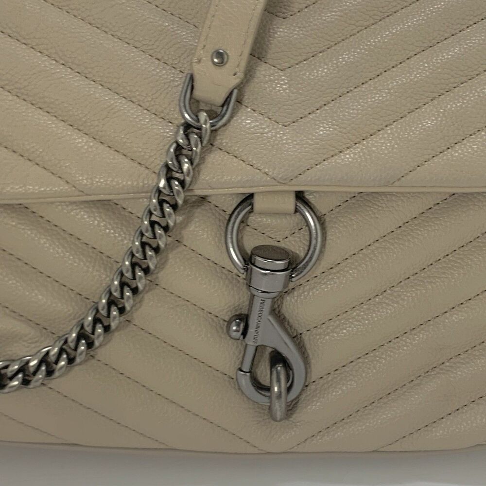 Rebecca Minkoff Quilted Leather Cream Neutral  Flap Shoulder Crossbody Purse - Picture 3 of 16
